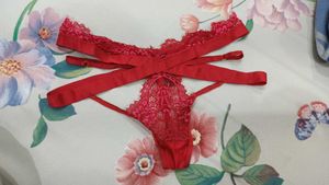 Red Lace Thong Panty size M