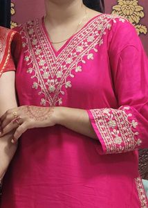 Pink Embroidered Kurti Set
