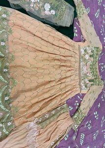 Peach Gorgeous Kurti Top With Shawl And Patchwork