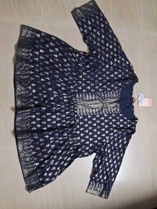Navy &amp; Silver Print Peplum Top