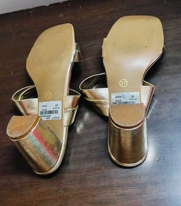 Rawhide Brand Women Gold Shiny Block Heel Sandal