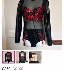 Leather &amp; Sequin Bodysuit