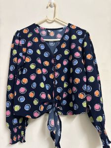 Polka Dot Tie-Front Top