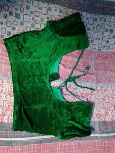 Green Velvet Blouse And Saree