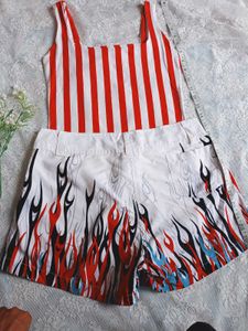 Flame Print Short With Top Cord Set
