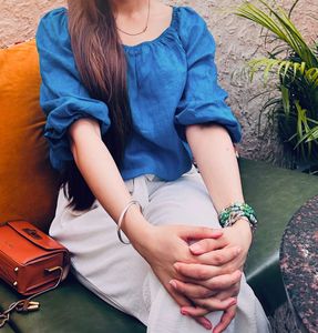 ForeverNew Blue Pure Linen Blouse