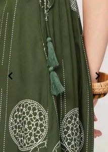 Olive Culottes Trousers with Drawstring Waist