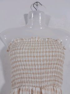 Beige and White Smocked Dress