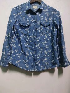 Max Blue Top With White Printed Flowers Women