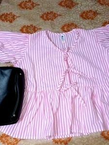 Pink Striped Tie Top