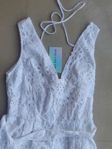 White Schiffli Tie Waist Playsuit