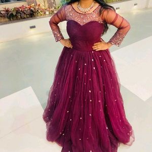 Elegant Burgundy Tulle Gown