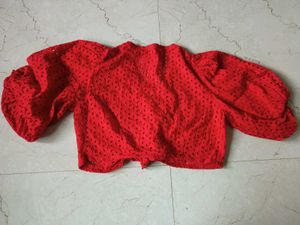 Cut Work And Puff Sleeve Top
