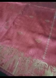 Swarovski Work Pinkish Red Zari Saree