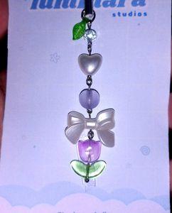 💜🌷 Purple Tulip Phone Charm with Pearl Bow 🎀✨
