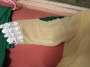 GentlyUsed Elegant Cream&amp;GreenEmbroidered KurtaSe