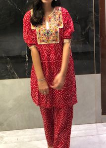 Red Bandhani Navratri Dress Set