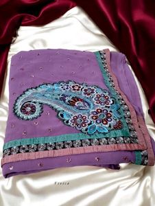 Designer Saree With Stitched Blouse  + Lipstick