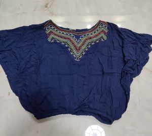 Blue Embroiled Tunic Top