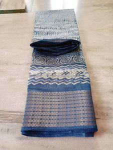 Blue Patterned Saree (Blue With White)new