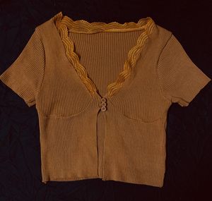 Brown Lace Trim Crop Top