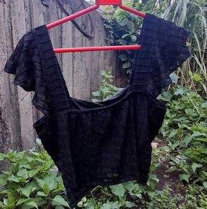 Cute Black Eyelet Crop Top