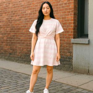 Pink Striped Twist-Front Dress