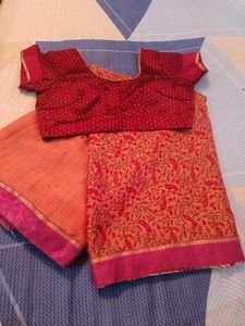 Peach- RED Printed Saree With Blouse