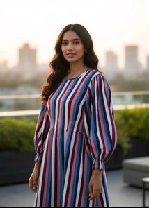 Striped Balloon Sleeve Dress