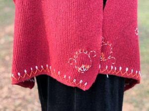 Red Embroidered Knit Shawl