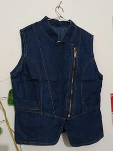 Denim Vest with Asymmetrical Zipper