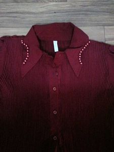 Vintage Maroon Button-Down Top