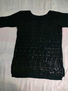Black Embroidered Short Kurti For Women