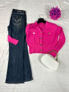 Flared Jeans &amp; Pink Cardigan