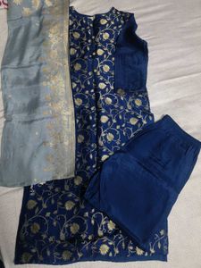 Blue &amp; Gold Embroidered Indian Suit