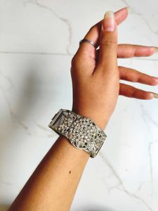 Silver Cuff Bracelet With Rhinestones