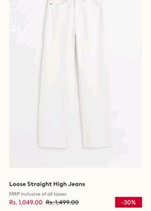 H&amp;M High Waist Straight Fit White Jeans