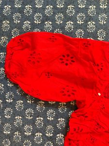 Red Floral Cut Out Top