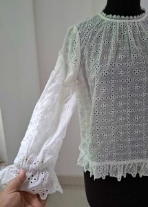 H&amp;M White Eyelet Blouse