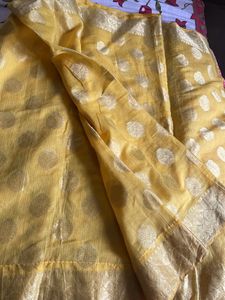 Kota Silk Yellow Saree With Pink Blouse