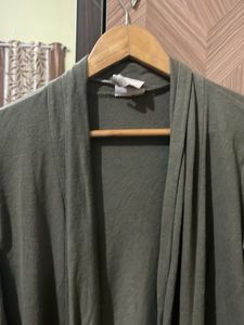 Olive Green Open Front Cardigan