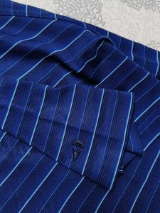 Men Blue Striped Classic Collar Tshirt