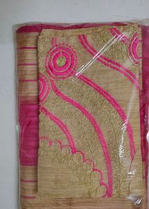 Dark Pink Saree With Light Brown Border.