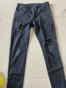 Ripped Black Wash Denim Jeans