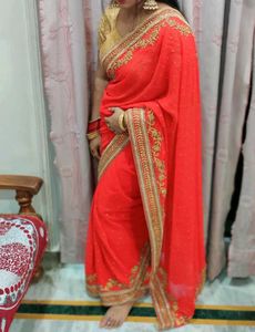 Elegant Red Embroidered Saree