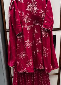 Hot pink Embroidered Kurta sharara set