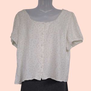 White Floral Print Top