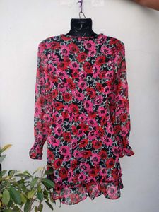 Long Sleeve V-Neck Floral Mini Dress – H&amp;M