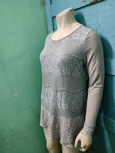 Embellished Laced Grey Dress
