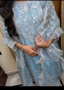 blue mirror work pakistani kurta set heavy xl net